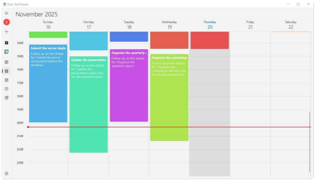 Daily Task Planner agenda showing scheduled work across the day