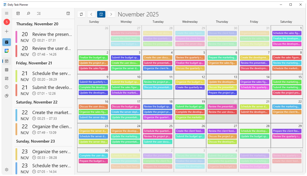 Daily Task Planner monthly calendar with scheduled tasks and events