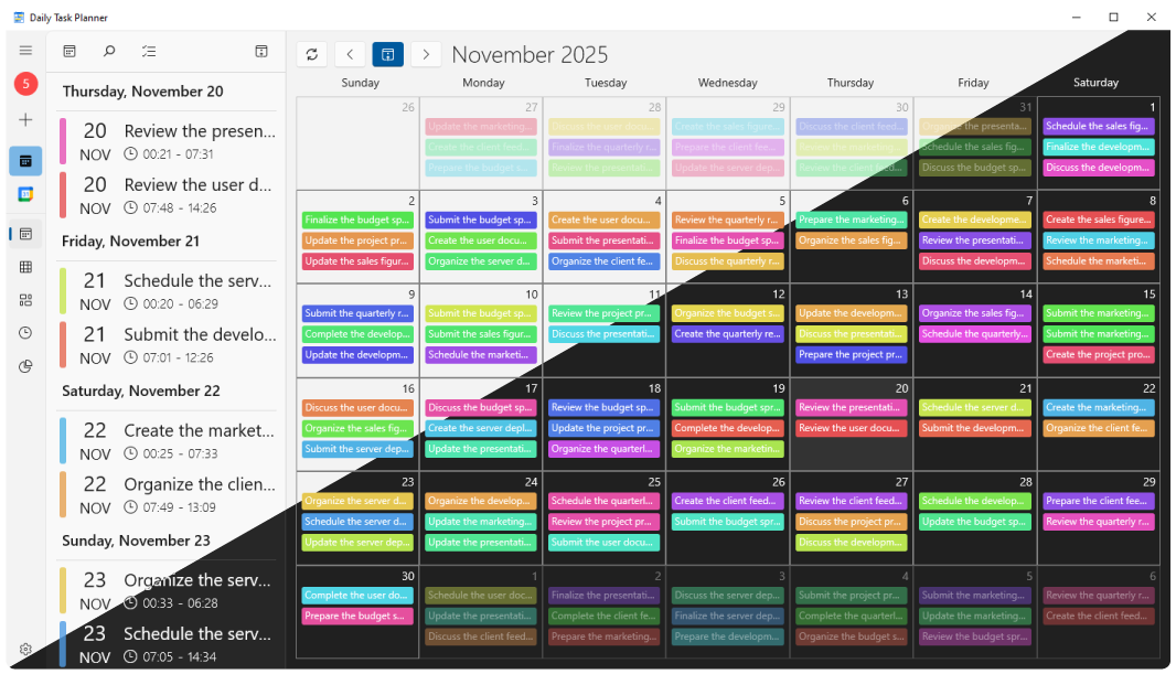 Daily Task Planner app showing the interactive calendar view.
